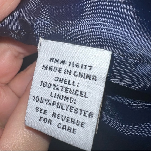 Overland Women’s Double Breasted Lined Blue 100% Tencel Jacket Size Medium - Picture 10 of 11